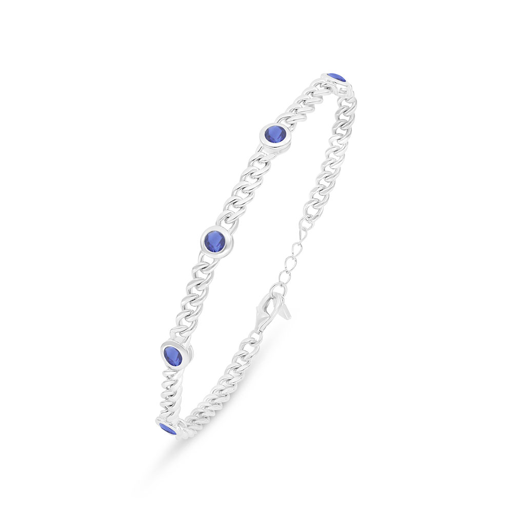 Sterling Silver 925 Bracelet Rhodium Plated Embedded With Sapphire Corundum 