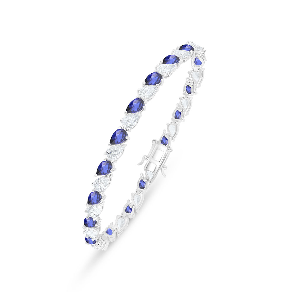 Sterling Silver 925 Bracelet Rhodium Plated Embedded With Sapphire Corundum And White Zircon