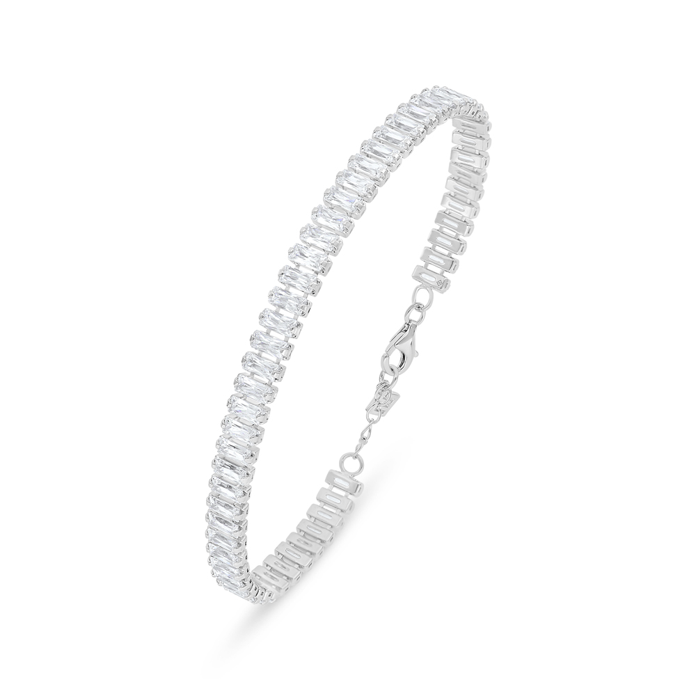 Sterling Silver 925 Bracelet Rhodium Plated Embedded With White Zircon