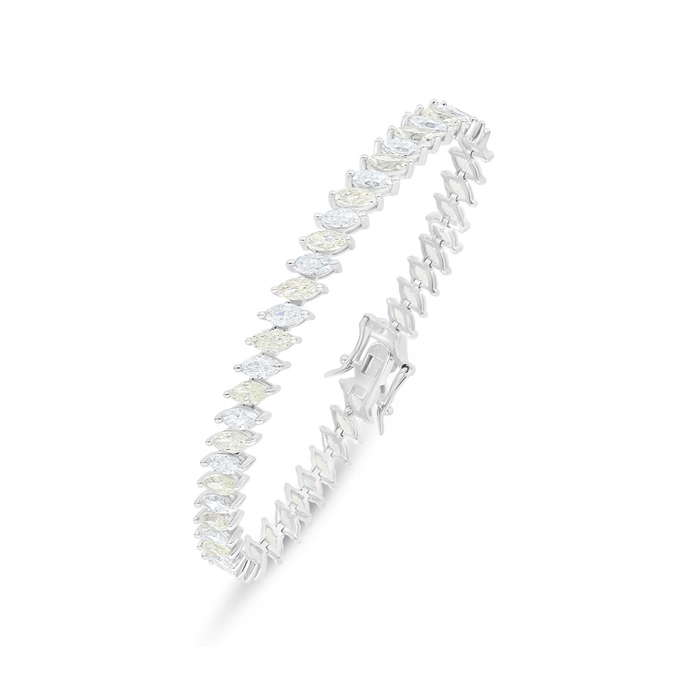 Sterling Silver 925 Bracelet Rhodium Plated Embedded With Yellow Diamond And White Zircon