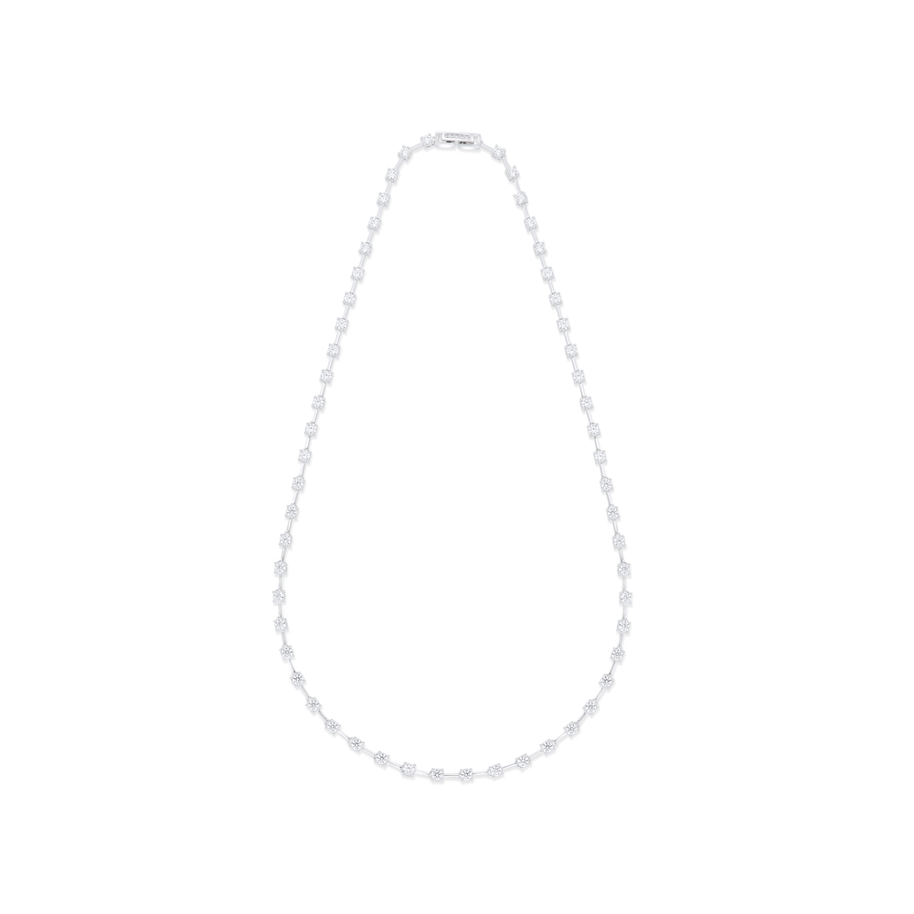 Sterling Silver 925 Necklace Rhodium Plated Embedded With White Zircon