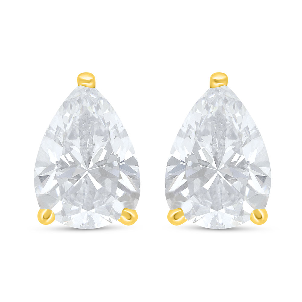 Sterling Silver 925 Earring Golden Plated Embedded With White Zircon