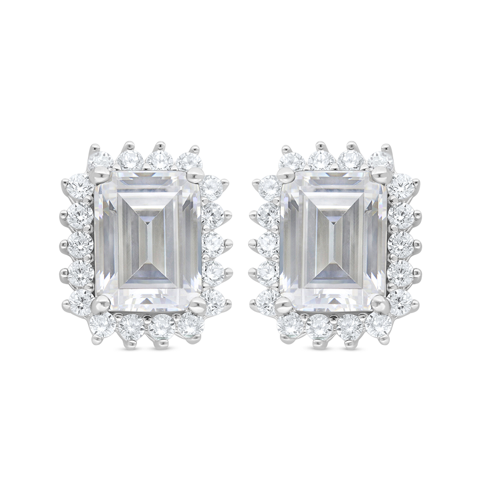 Sterling Silver 925 Earring Rhodium Plated Embedded With White Zircon