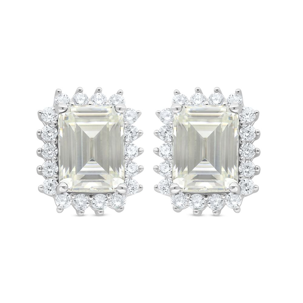 Sterling Silver 925 Earring Rhodium Plated Embedded With Yellow Diamond And White Zircon