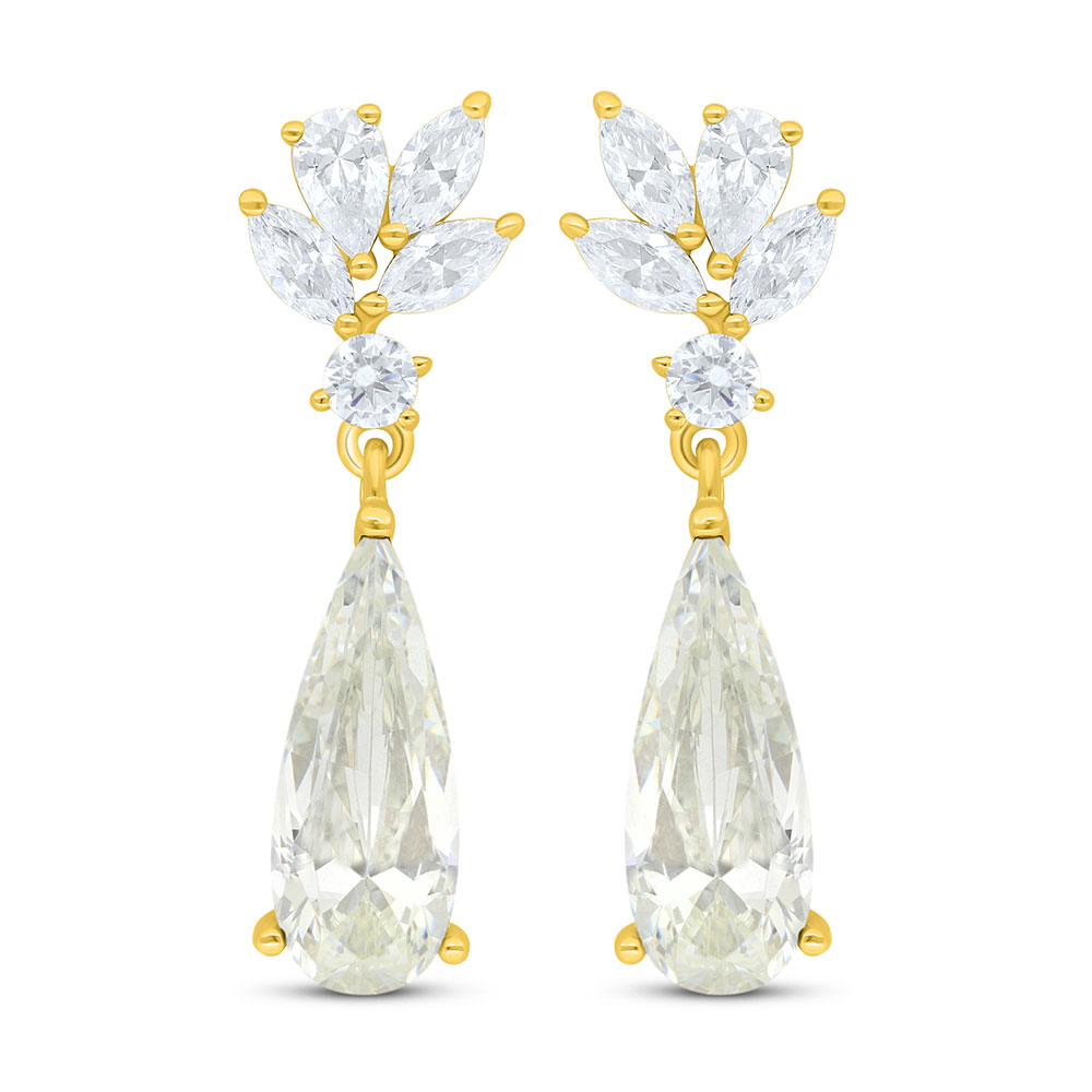 Sterling Silver 925 Earring Golden Plated Embedded With Yellow Diamond And White Zircon