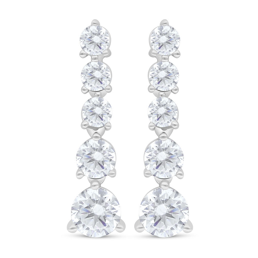 Sterling Silver 925 Earring Rhodium Plated Embedded With White Zircon