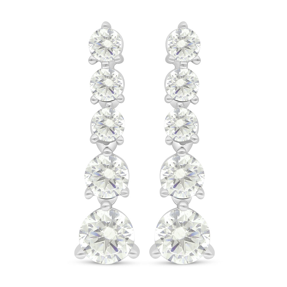 Sterling Silver 925 Earring Rhodium Plated Embedded With Yellow Diamond And White Zircon