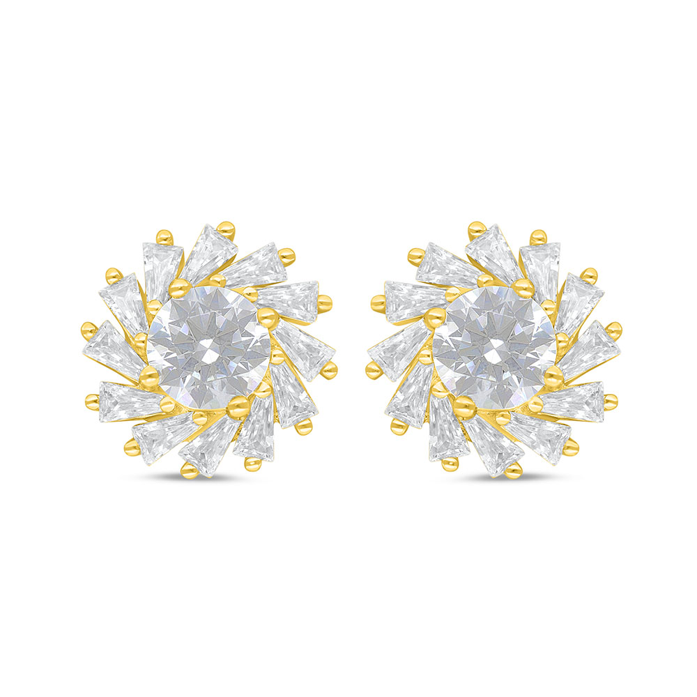 Sterling Silver 925 Earring Golden Plated Embedded With White Zircon