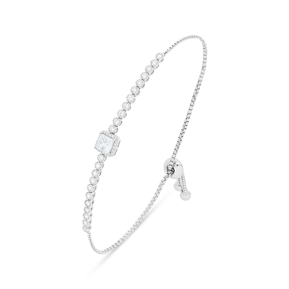 Sterling Silver 925 Bracelet Rhodium Plated Embedded With White Zircon