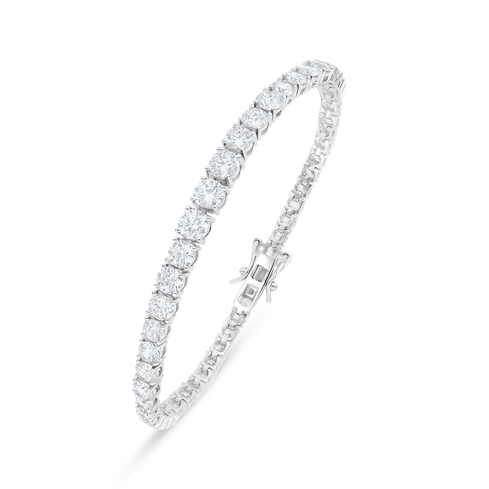 Sterling Silver 925 Bracelet Rhodium Plated Embedded With White Zircon