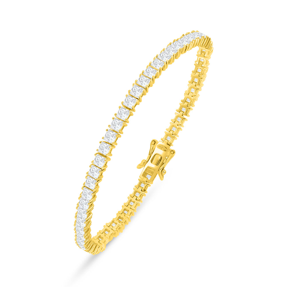 Sterling Silver 925 Bracelet Golden Plated Embedded With White Zircon