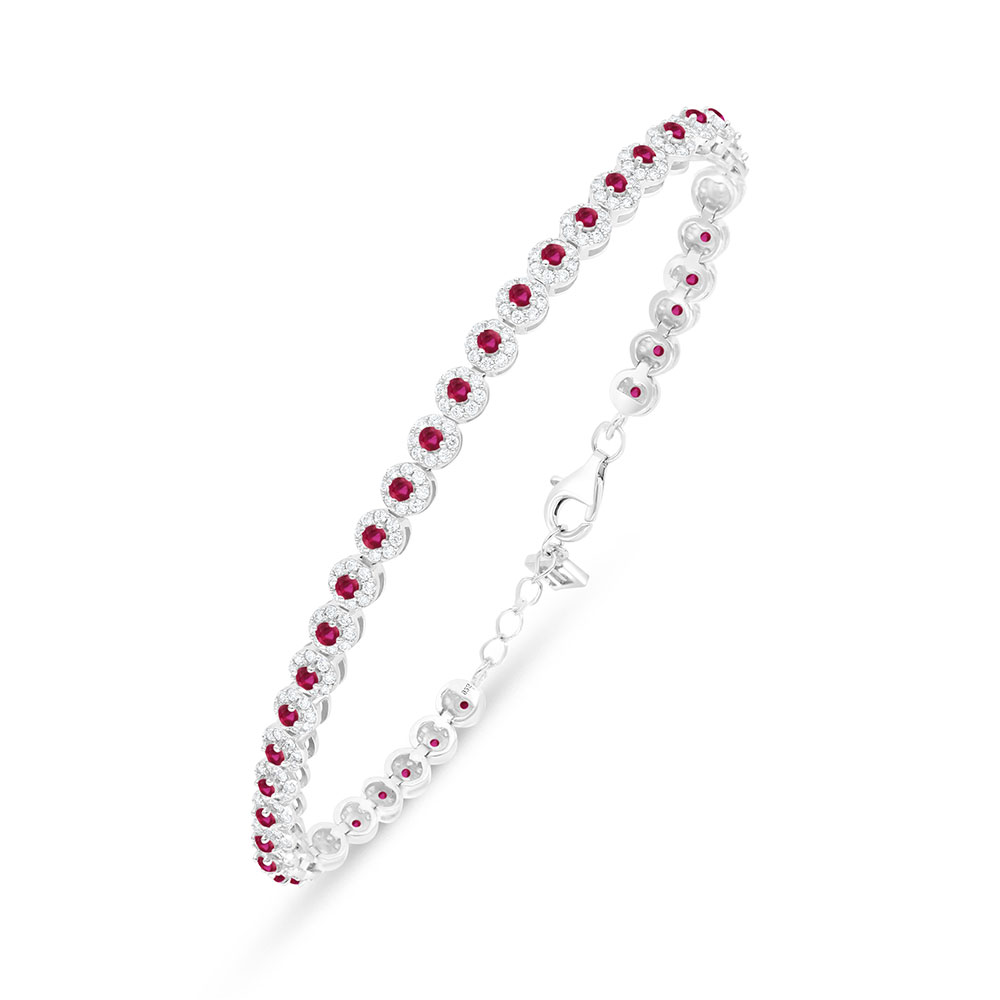 Sterling Silver 925 Bracelet Rhodium Plated Embedded With Ruby Corundum And White Zircon