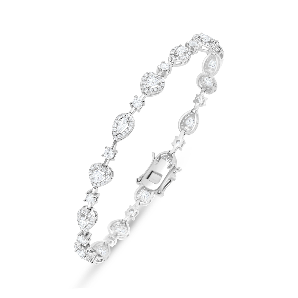 Sterling Silver 925 Bracelet Rhodium Plated Embedded With White Zircon