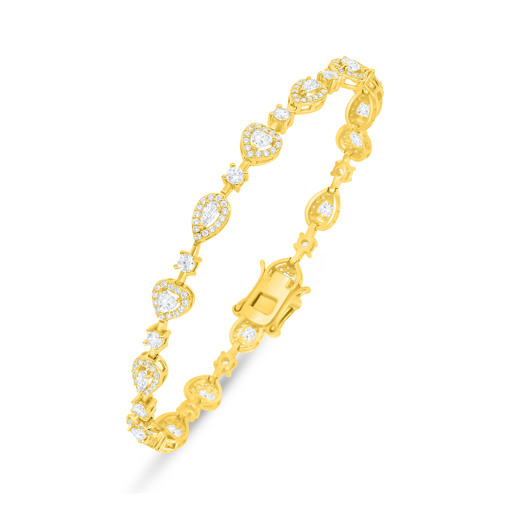 Sterling Silver 925 Bracelet Golden Plated Embedded With White Zircon