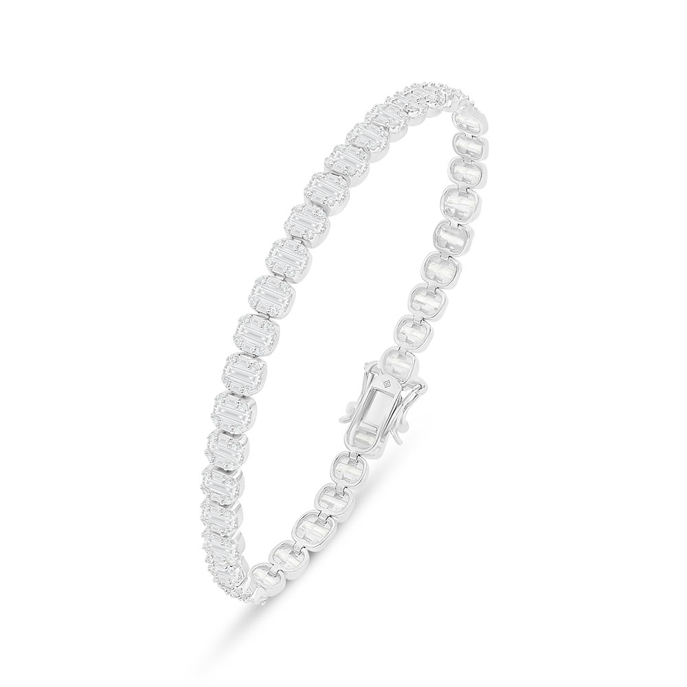 Sterling Silver 925 Bracelet Rhodium Plated Embedded With White Zircon