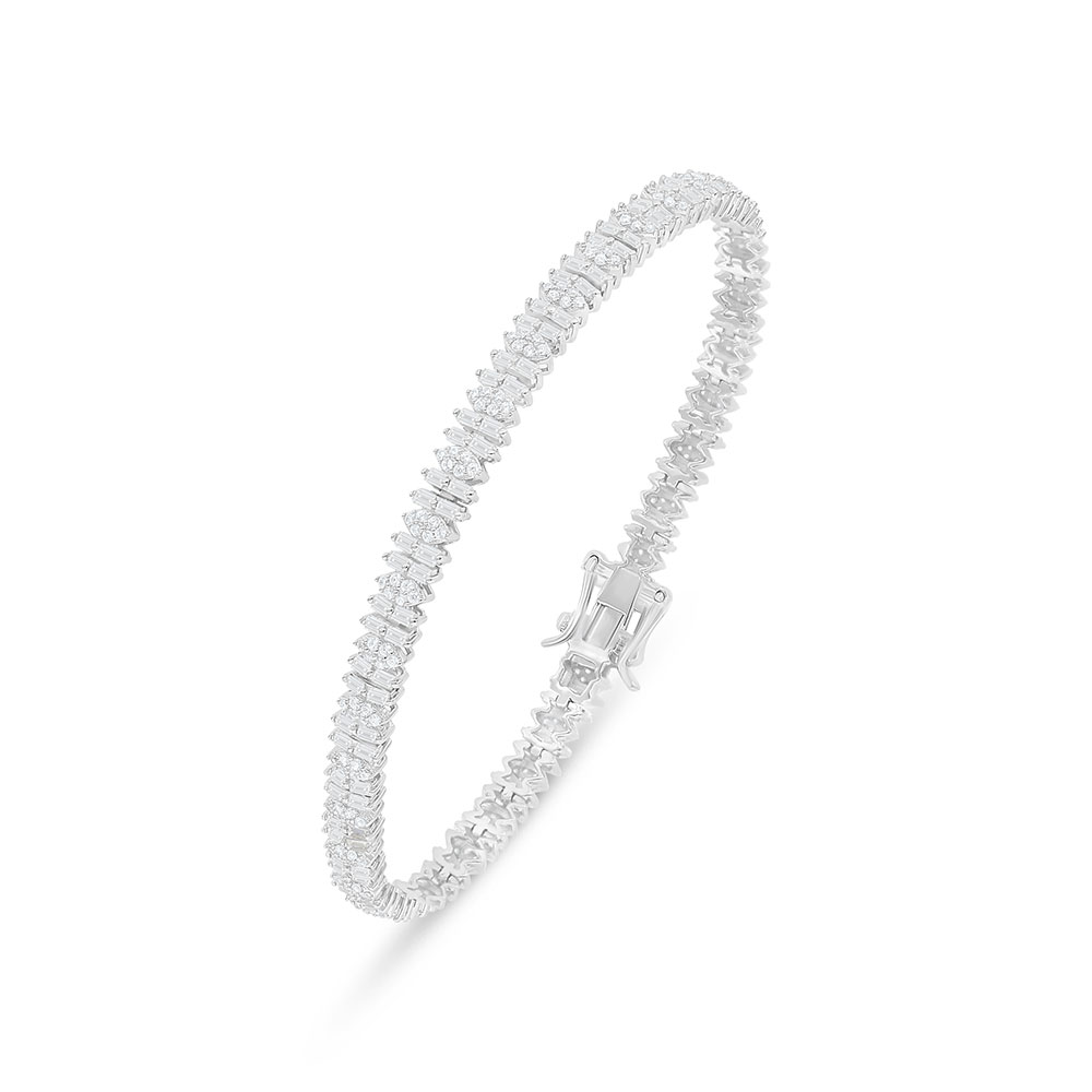 Sterling Silver 925 Bracelet Rhodium Plated Embedded With White Zircon