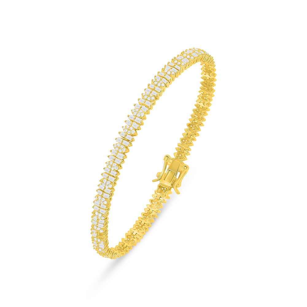 Sterling Silver 925 Bracelet Golden Plated Embedded With White Zircon