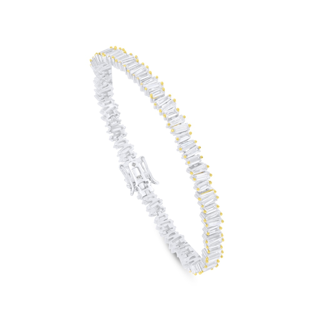 Sterling Silver 925 Bracelet Rhodium And Golden Plated Embedded With White Zircon