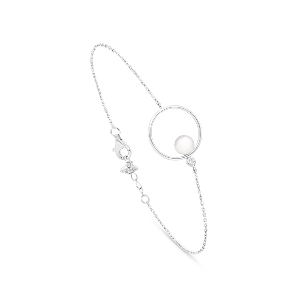 Sterling Silver 925 Bracelet Rhodium Plated Embedded With Natural White Pearl And White Zircon 