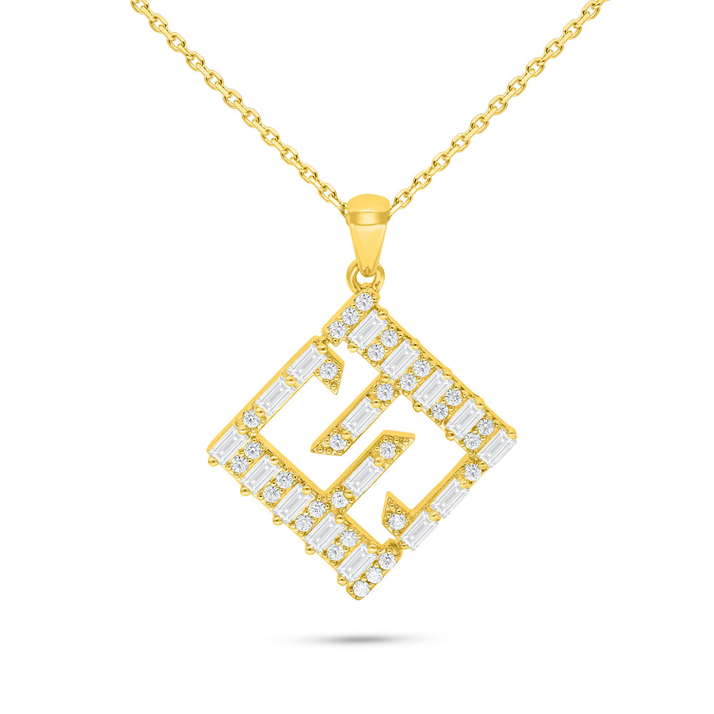 Sterling Silver 925 Necklace Golden Plated Embedded With White Zircon-LOGO