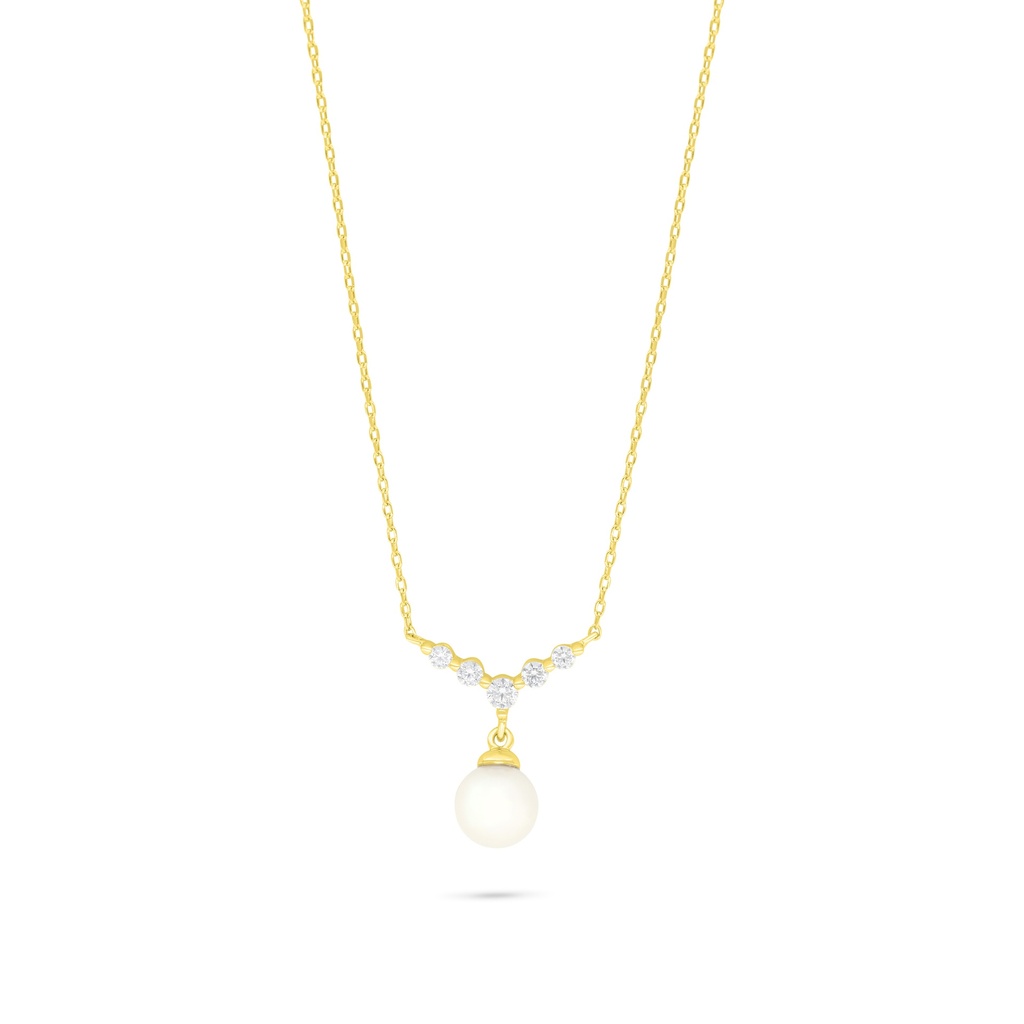 Sterling Silver 925 Necklace Golden Plated Embedded With Natural White Pearl And White Zircon 