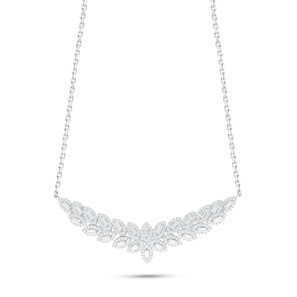 Sterling Silver 925 Necklace Rhodium Plated Embedded With White Zircon