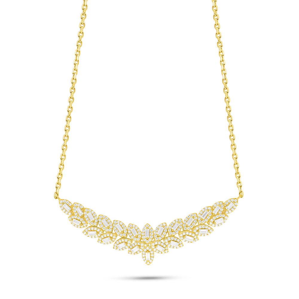 Sterling Silver 925 Necklace Golden Plated Embedded With White Zircon