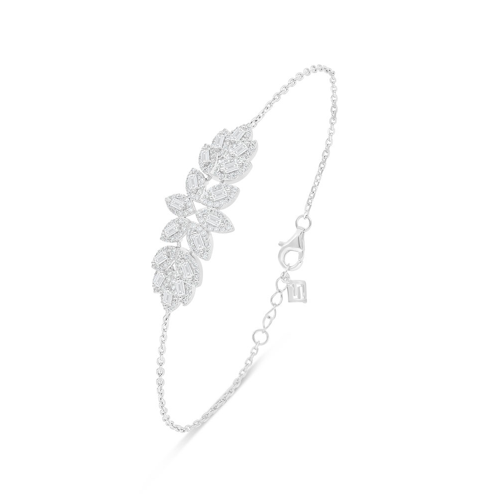 Sterling Silver 925 Bracelet Rhodium Plated Embedded With White Zircon