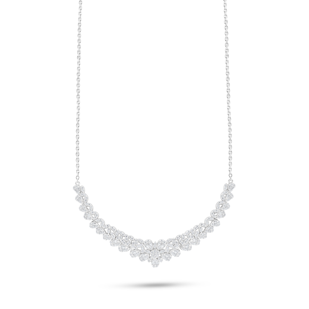 Sterling Silver 925 Necklace Rhodium Plated Embedded With White Zircon