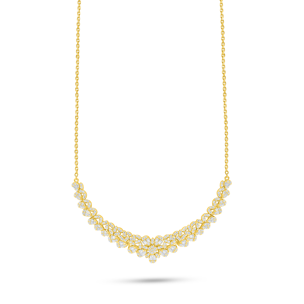 Sterling Silver 925 Necklace Golden Plated Embedded With White Zircon