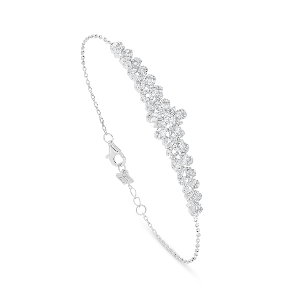 Sterling Silver 925 Bracelet Rhodium Plated Embedded With White Zircon