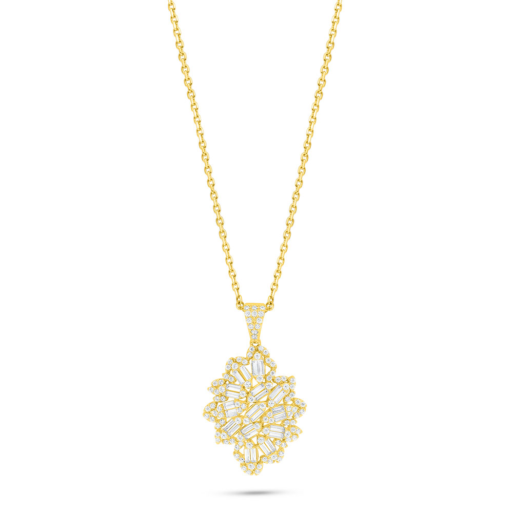 Sterling Silver 925 Necklace Golden Plated Embedded With White Zircon