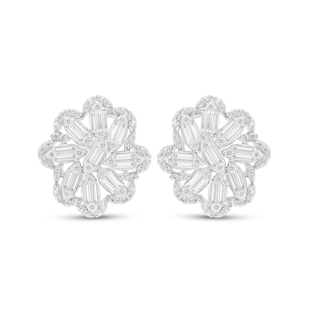 Sterling Silver 925 Earring Rhodium Plated Embedded With White Zircon