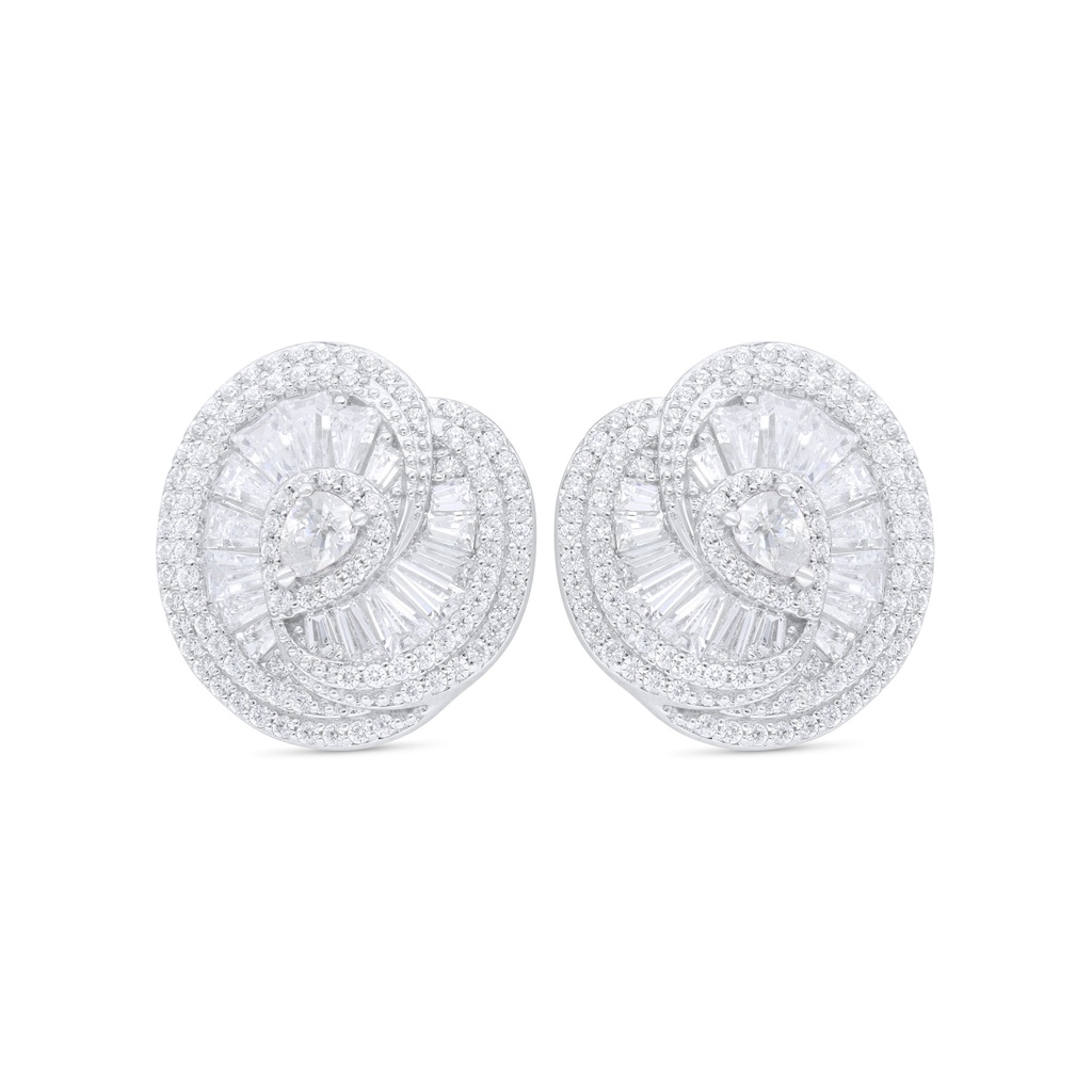 Sterling Silver 925 Earring Rhodium Plated Embedded With White Zircon