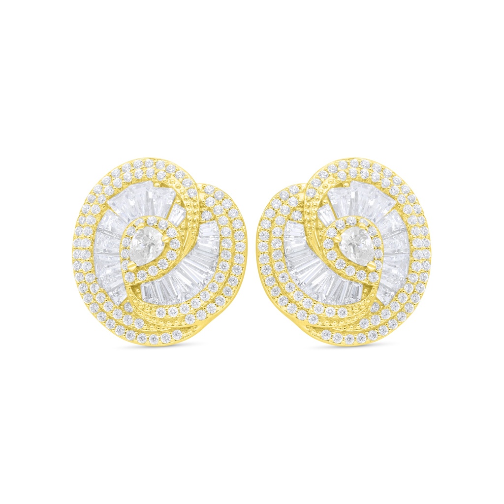 Sterling Silver 925 Earring Golden Plated Embedded With White Zircon