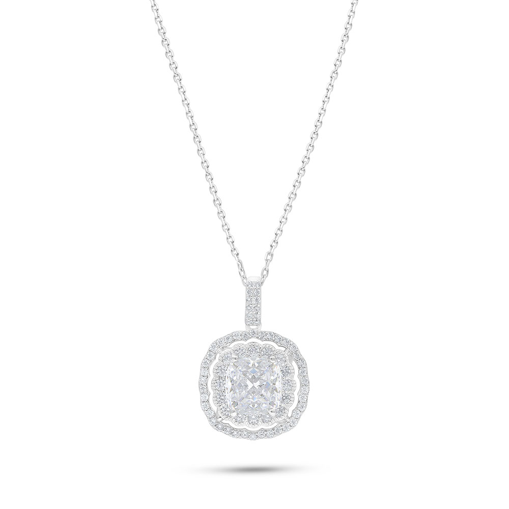 Sterling Silver 925 Necklace Rhodium Plated Embedded With White Zircon