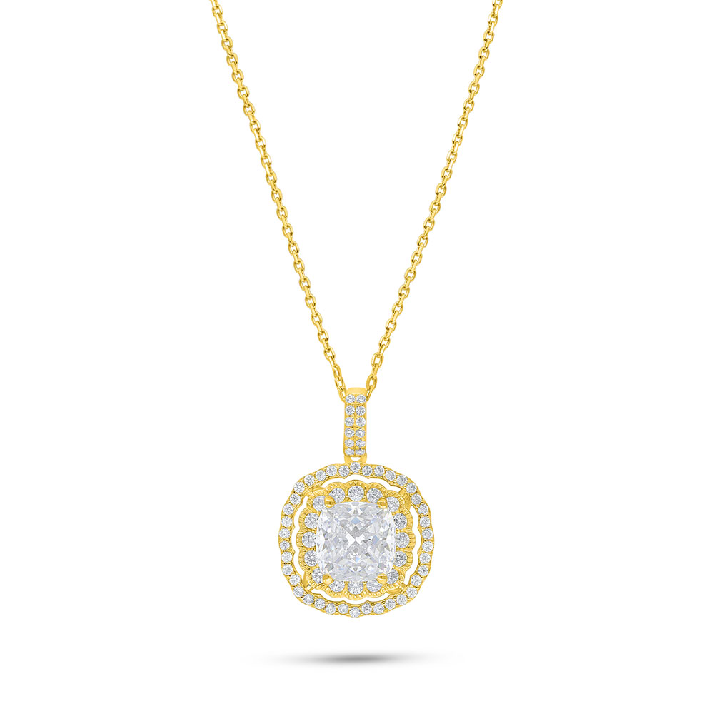 Sterling Silver 925 Necklace Golden Plated Embedded With White Zircon