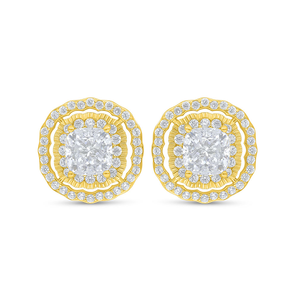 Sterling Silver 925 Earring Golden Plated Embedded With White Zircon