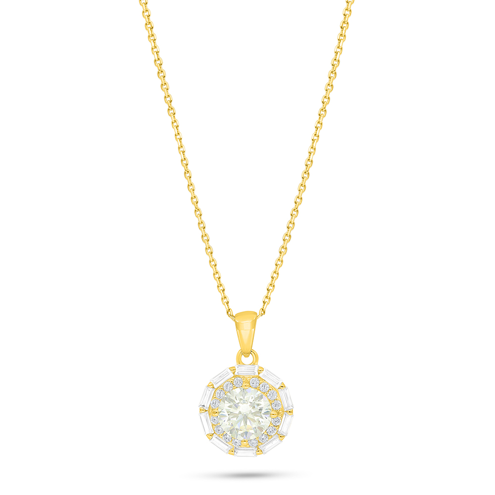 Sterling Silver 925 Necklace Golden Plated Embedded With Yellow Diamond And White Zircon