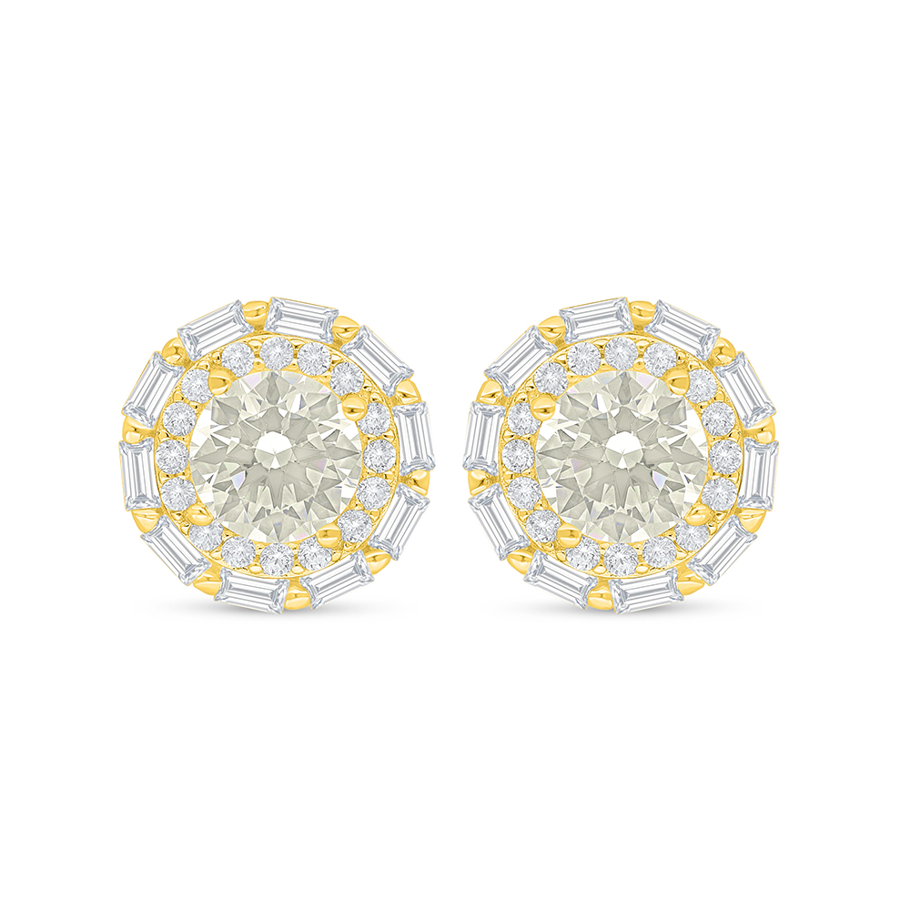 Sterling Silver 925 Earring Golden Plated Embedded With Yellow Diamond And White Zircon