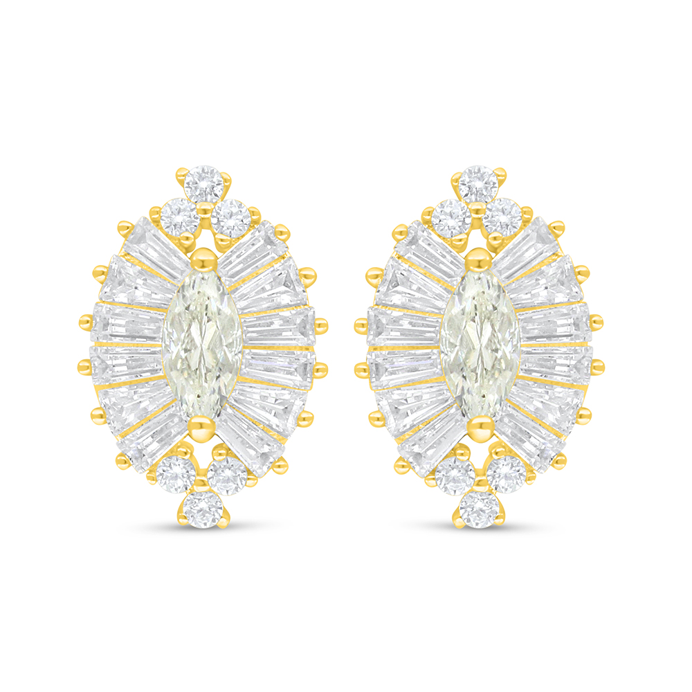 Sterling Silver 925 Earring Golden Plated Embedded With Yellow Diamond And White Zircon