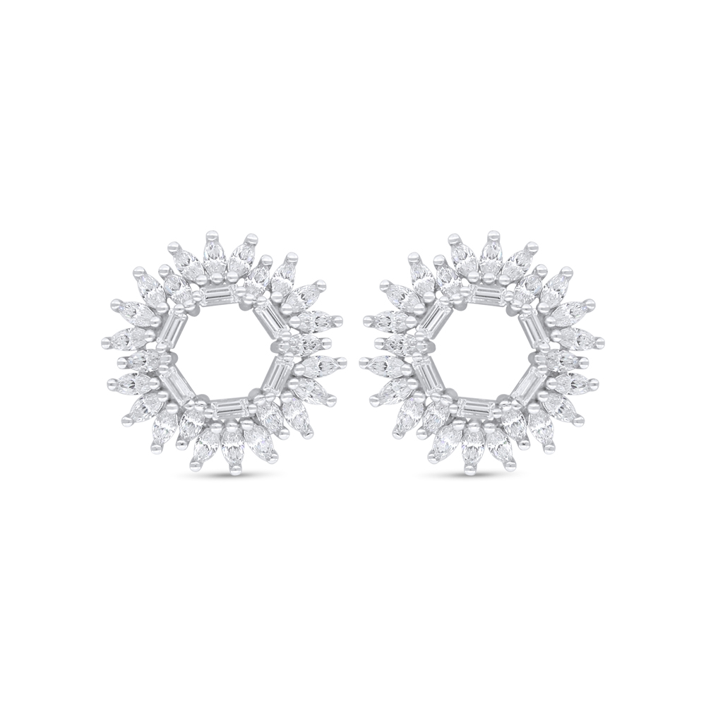 Sterling Silver 925 Earring Rhodium Plated Embedded With White Zircon