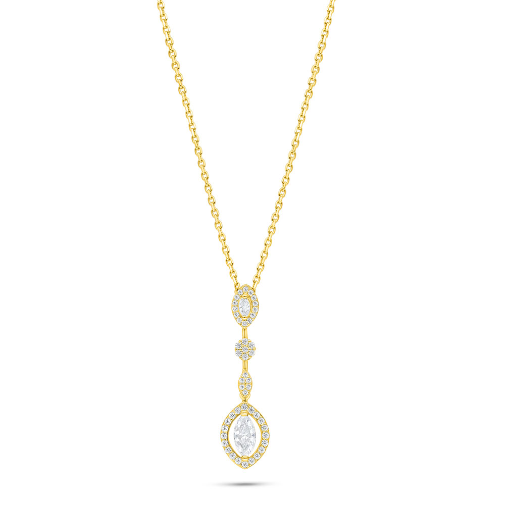 Sterling Silver 925 Necklace Golden Plated Embedded With White Zircon