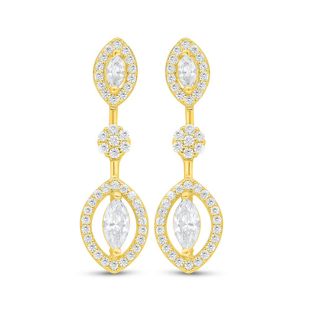 Sterling Silver 925 Earring Golden Plated Embedded With White Zircon