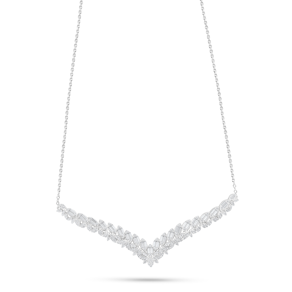 Sterling Silver 925 Necklace Rhodium Plated Embedded With White Zircon