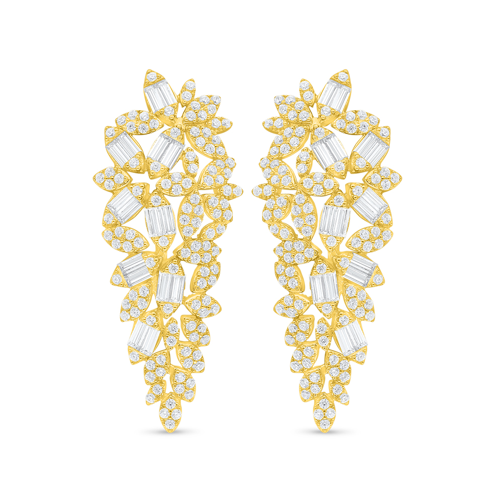 Sterling Silver 925 Earring Golden Plated Embedded With White Zircon