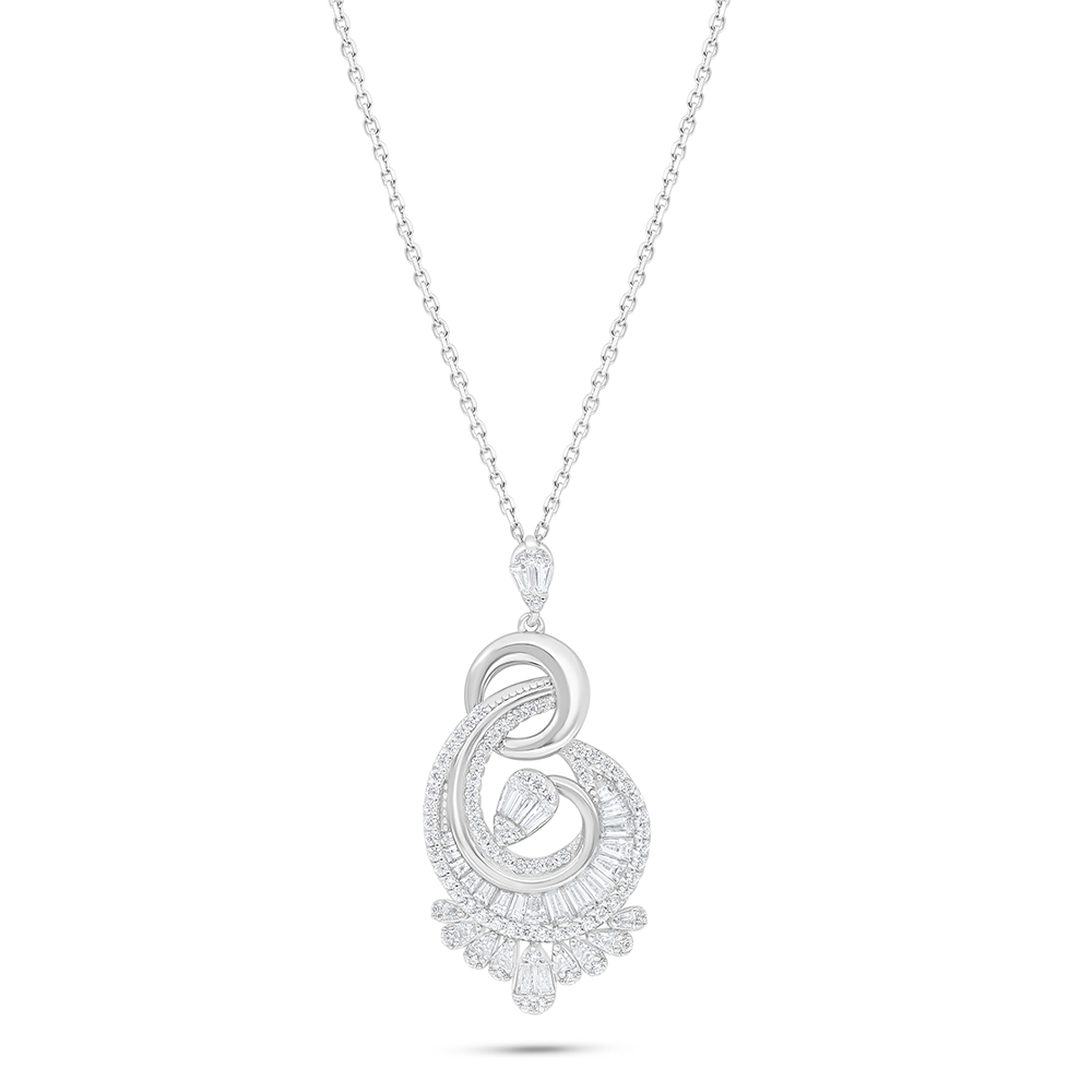 Sterling Silver 925 Necklace Rhodium Plated Embedded With White Zircon