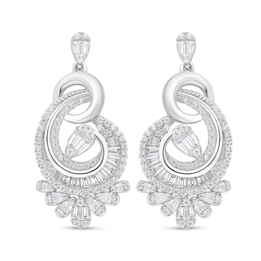 Sterling Silver 925 Earring Rhodium Plated Embedded With White Zircon