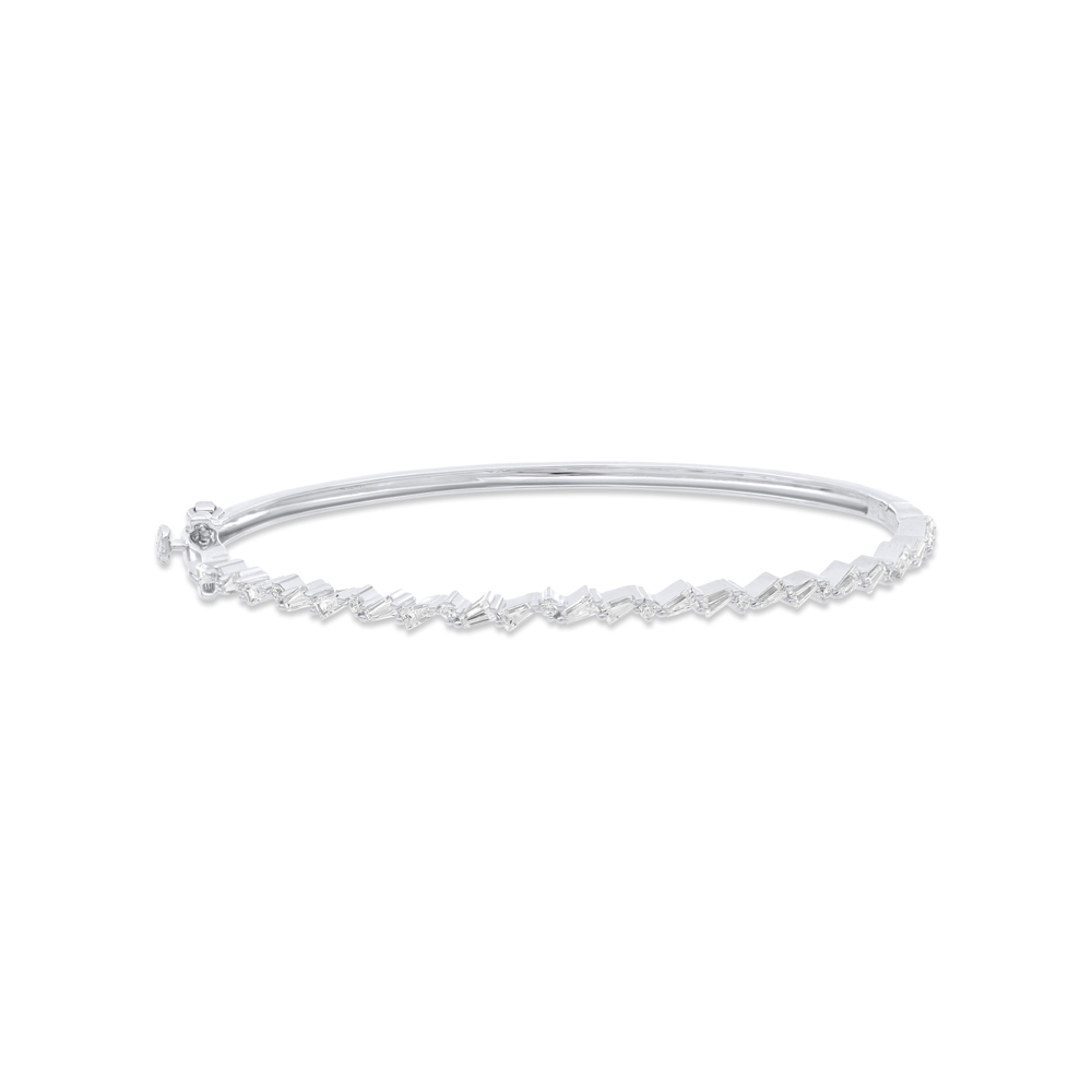 Sterling Silver 925 Bangle Rhodium Plated Embedded With White Zircon