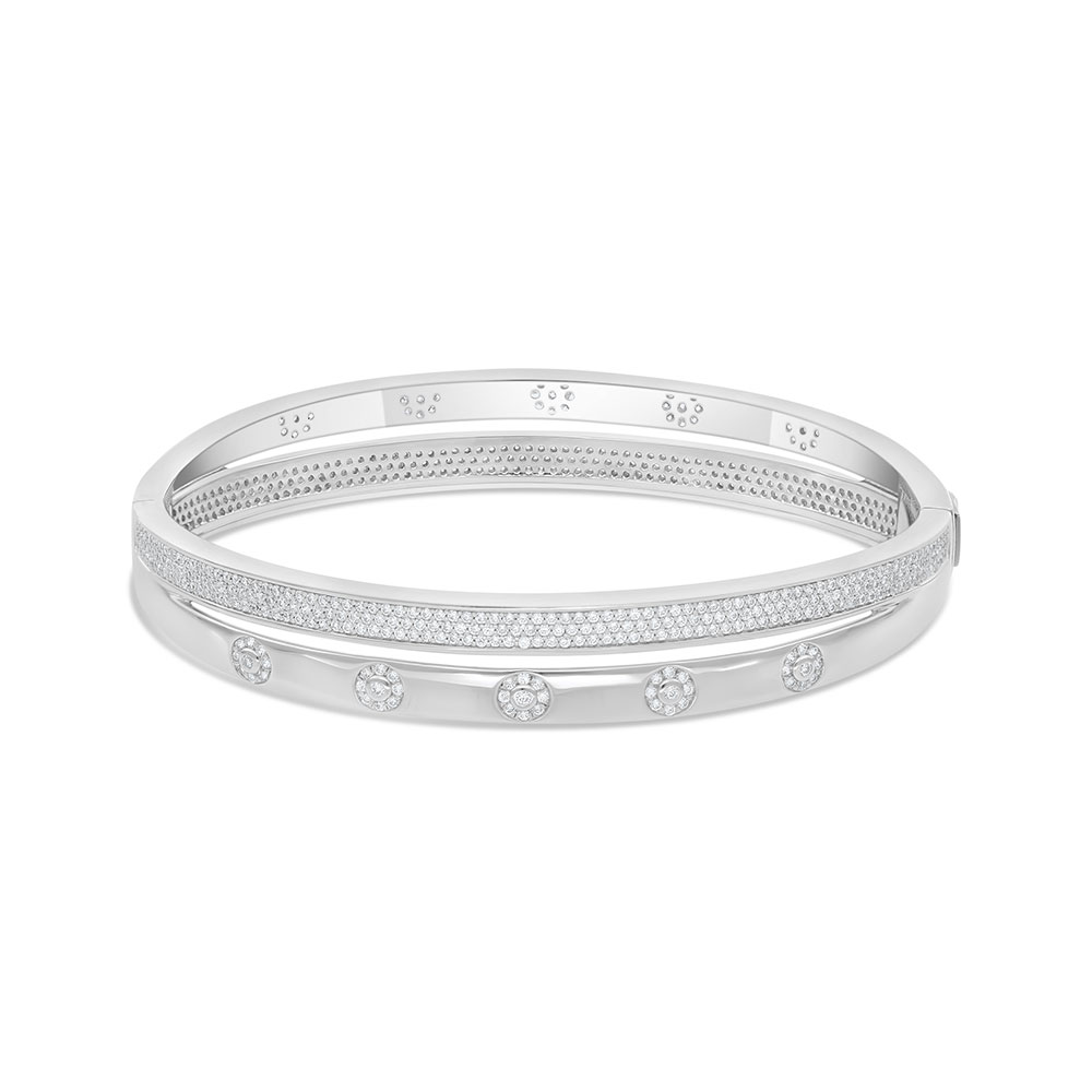 Sterling Silver 925 Bangle Rhodium Plated Embedded With White Zircon